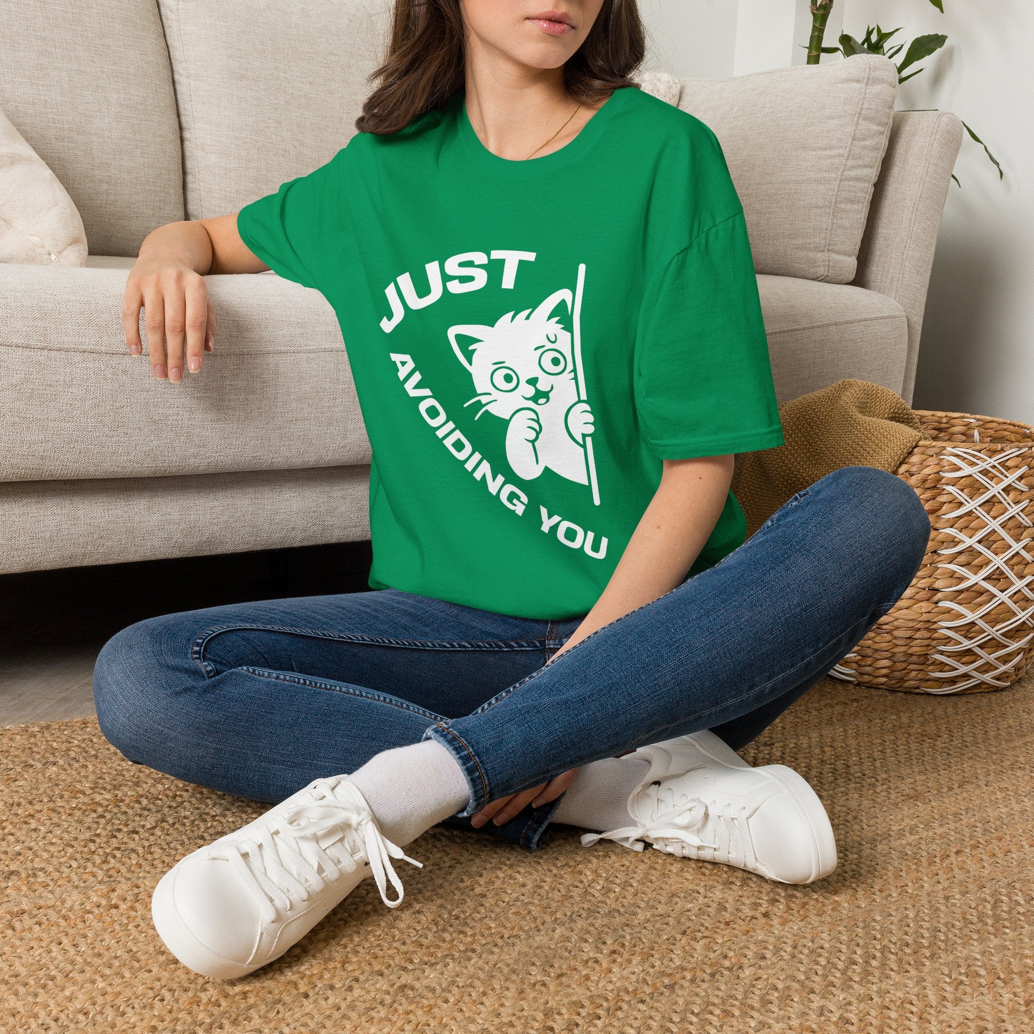 T-Shirt — 'Just Avoiding You' Tired Cat Graphic Tee (Tired jokes)