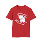 T-Shirt — 'LOW BATTERY LOW PATIENCE' Tired Cat Graphic Tee (Tired jokes)