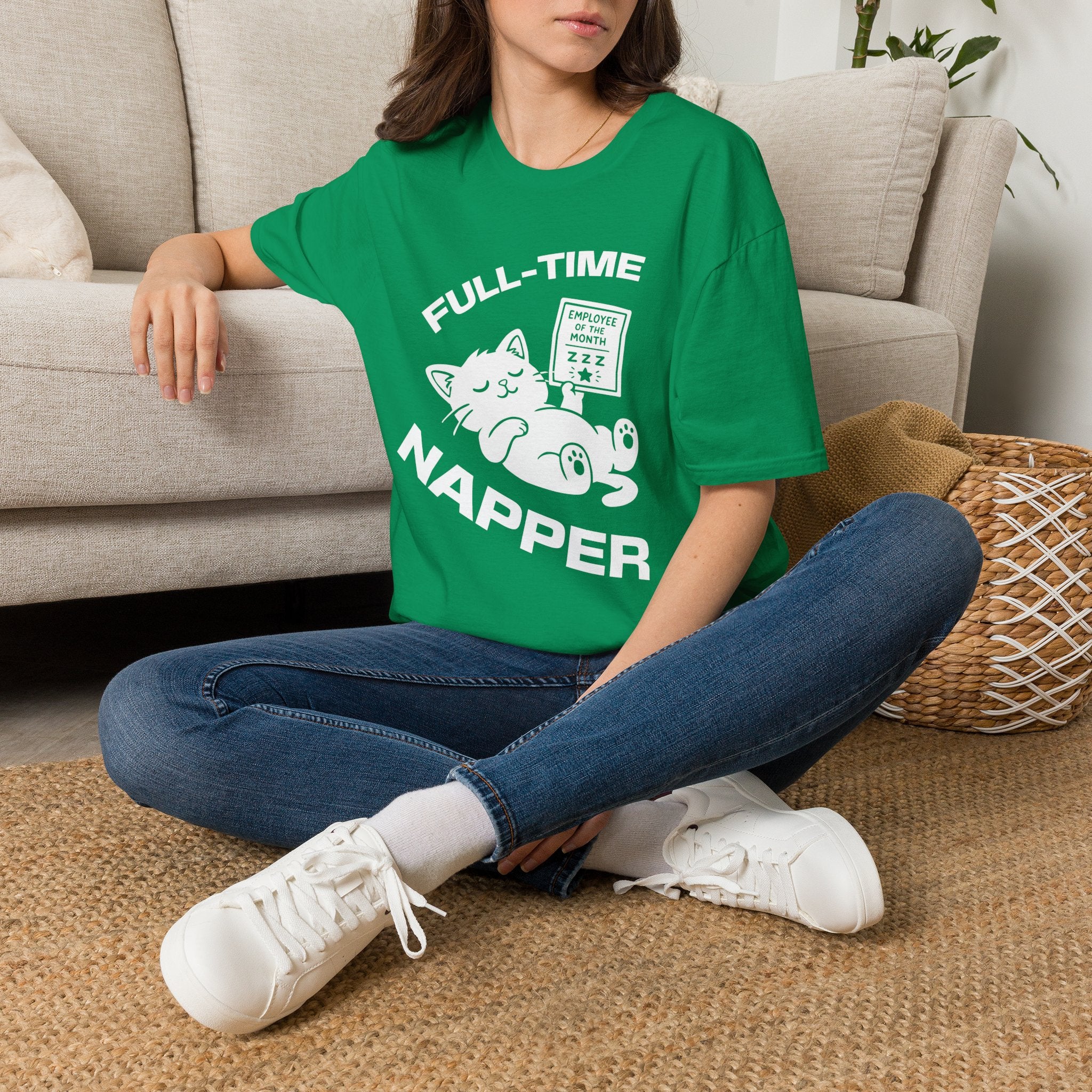 T-Shirt — 'Full Time Napper' Tired Cat Graphic Tee (Tired jokes)