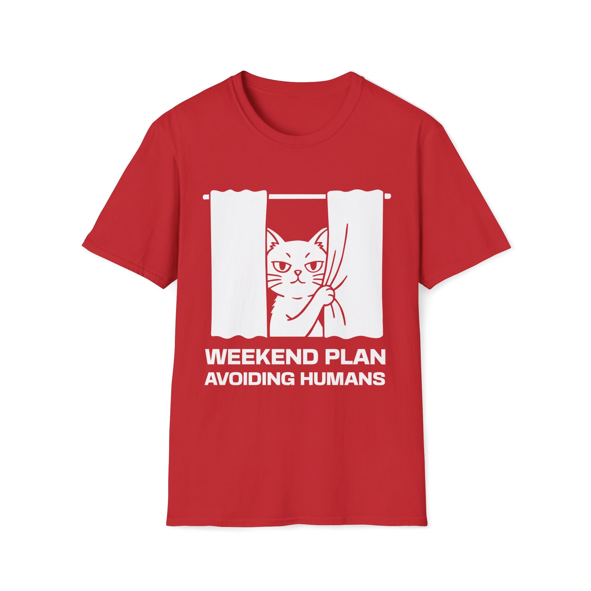 T-Shirt — 'Weekend Plan Avoiding People' Tired Cat Graphic Tee (Tired jokes)