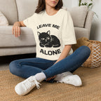 T-Shirt — 'LEAVE ME ALONE' Tired Cat Graphic Tee (Tired jokes)