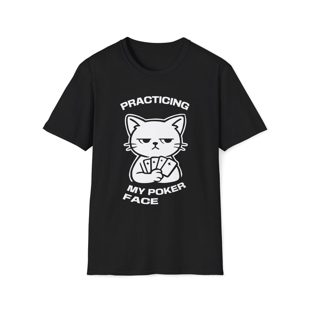 T-Shirt — 'PRACTICING MY POKER FACE' Tired Cat Graphic Tee (Tired jokes)