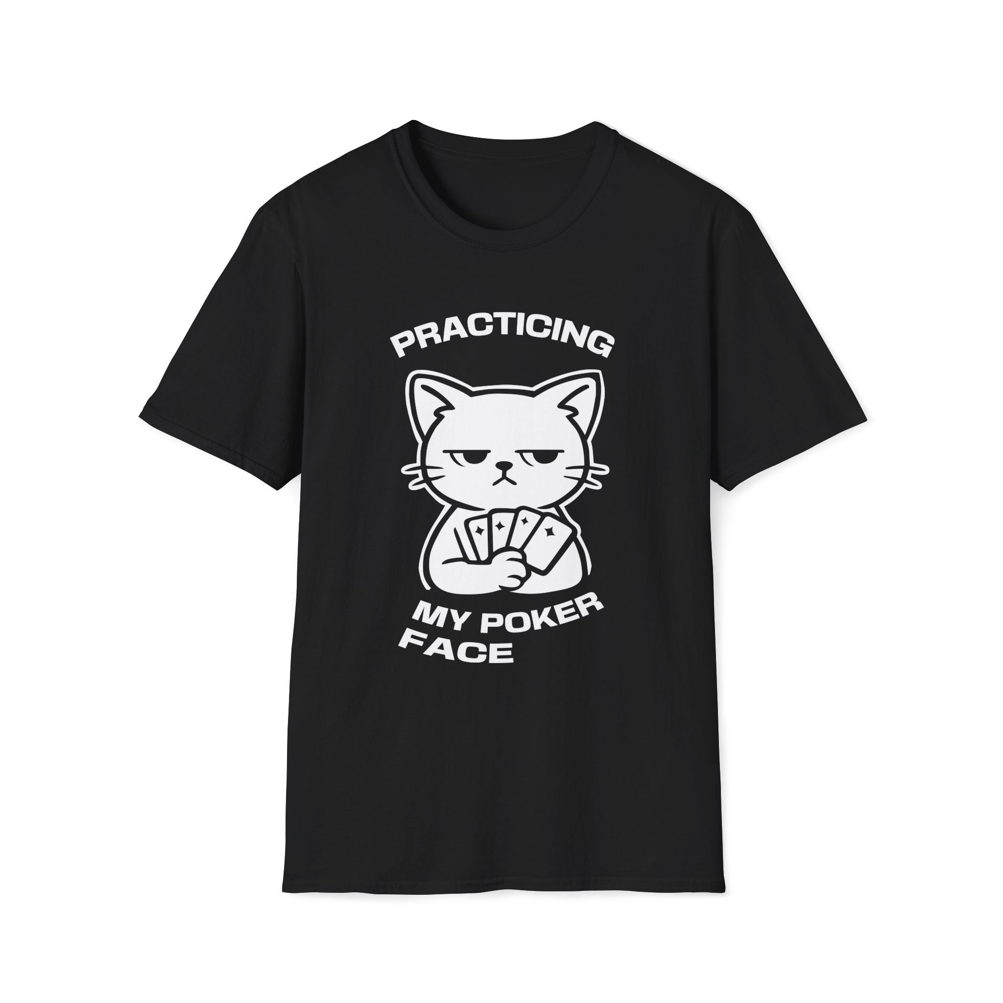 T-Shirt — 'PRACTICING MY POKER FACE' Tired Cat Graphic Tee (Tired jokes)