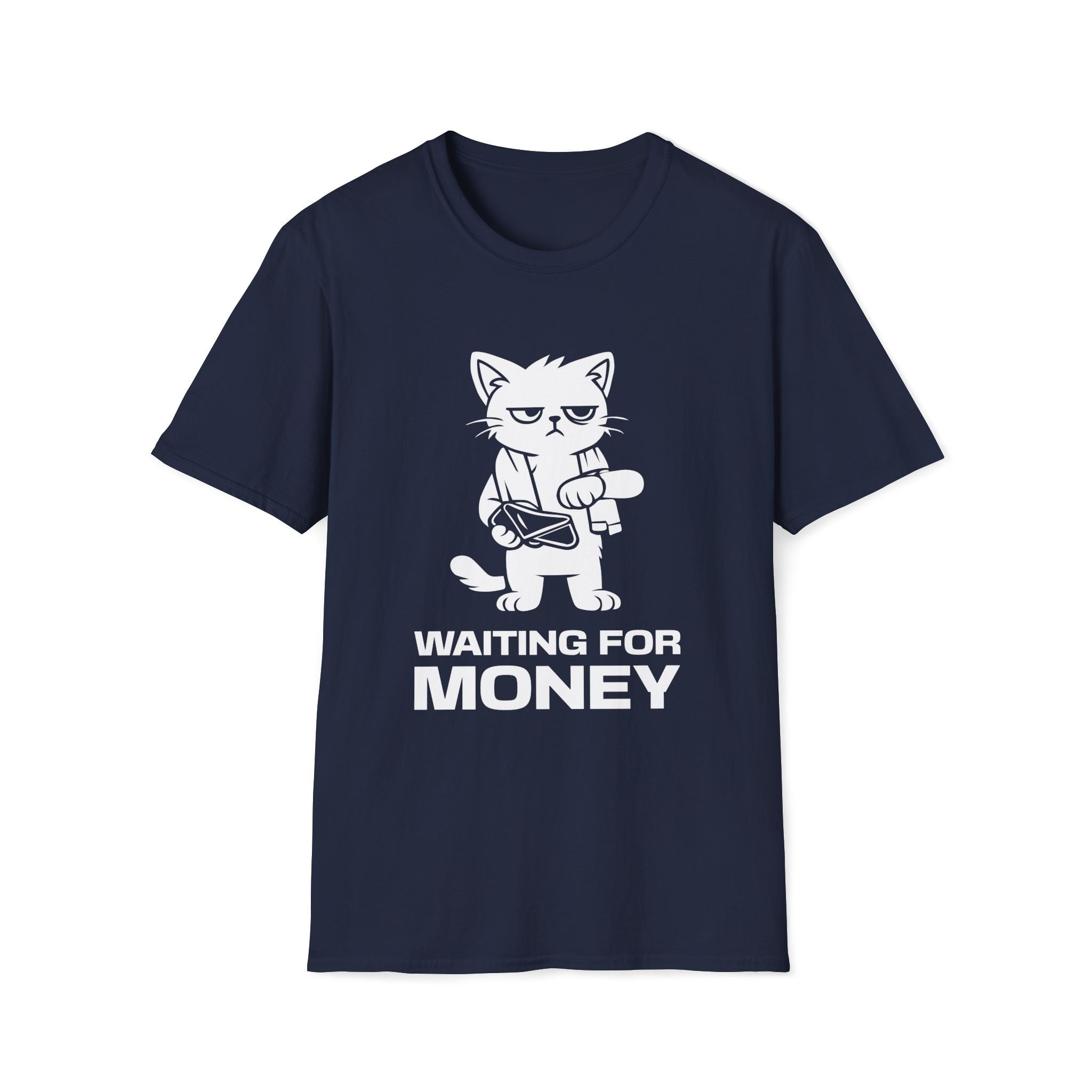 T-Shirt — 'WAITING FOR MONEY' Tired Cat Graphic Tee (Tired jokes)