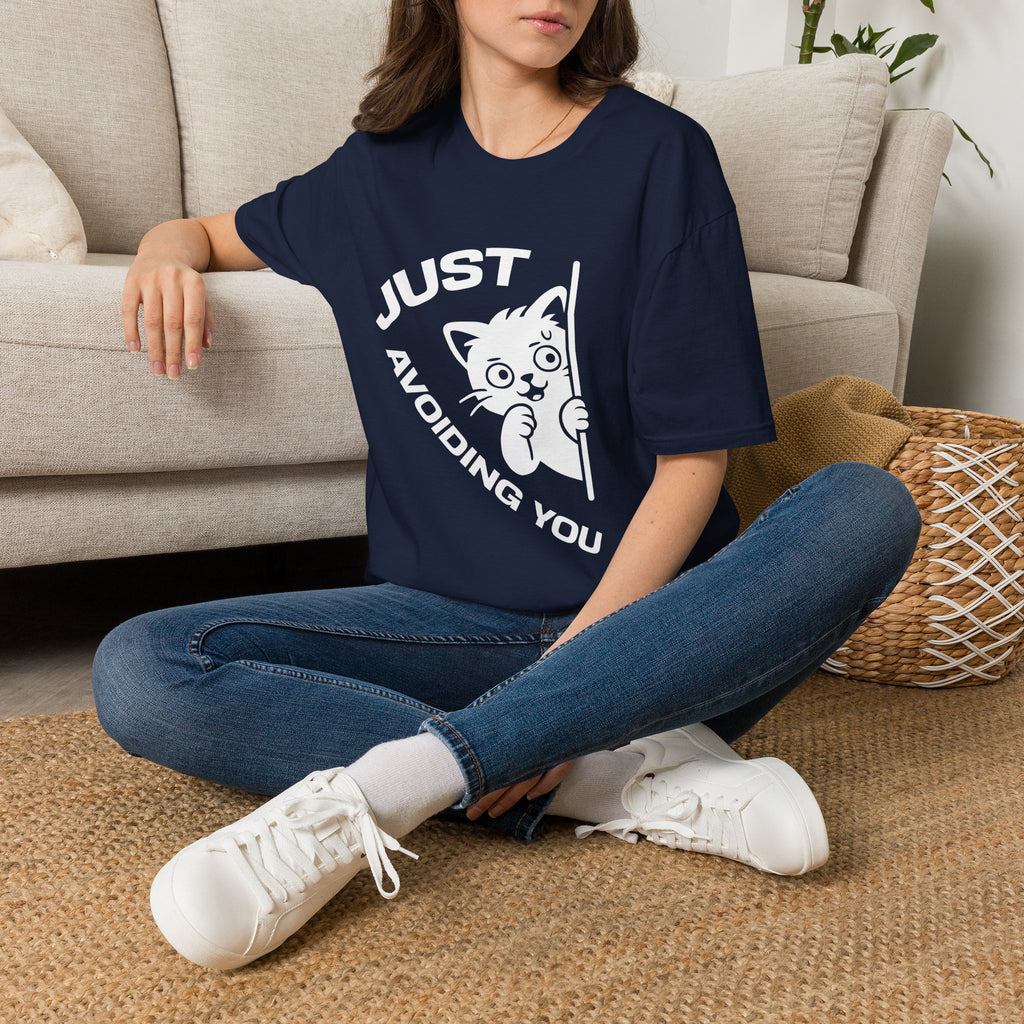 T-Shirt — 'Just Avoiding You' Tired Cat Graphic Tee (Tired jokes)