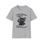 T-Shirt — 'I DO WHAT I WANT UNLESS I DON'T FORGET' Tired Cat Graphic Tee (Tired jokes)
