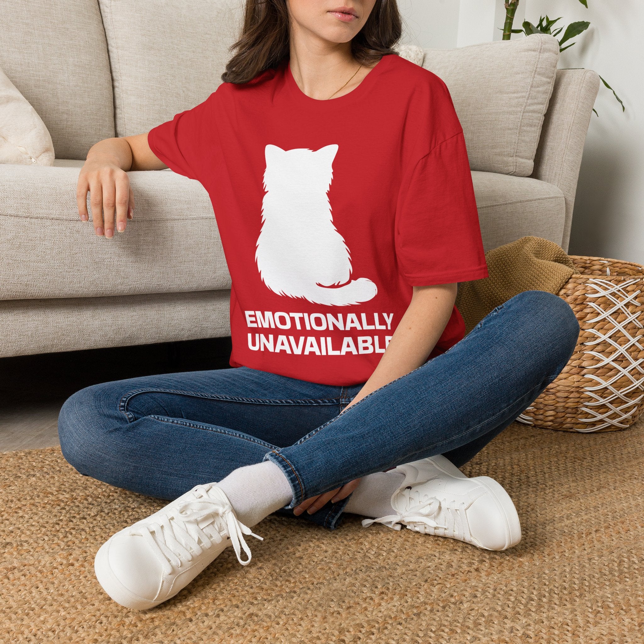 T-Shirt — 'Emotionally Unavailable' Tired Cat Graphic Tee (Tired jokes)