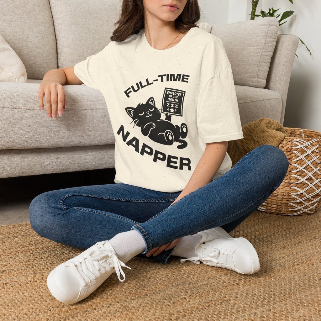 T-Shirt — 'Full Time Napper' Tired Cat Graphic Tee (Tired jokes)