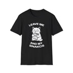 T-Shirt — 'LEAVE ME AND MY SNACKS' Tired Cat Graphic Tee (Tired jokes)