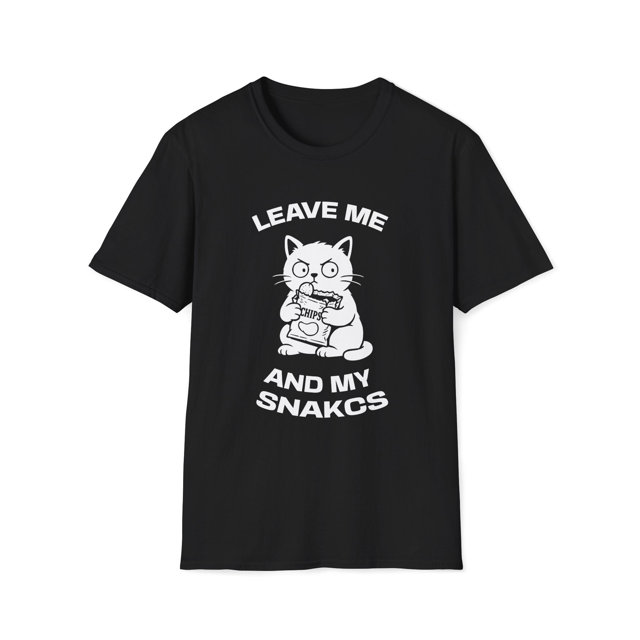T-Shirt — 'LEAVE ME AND MY SNACKS' Tired Cat Graphic Tee (Tired jokes)