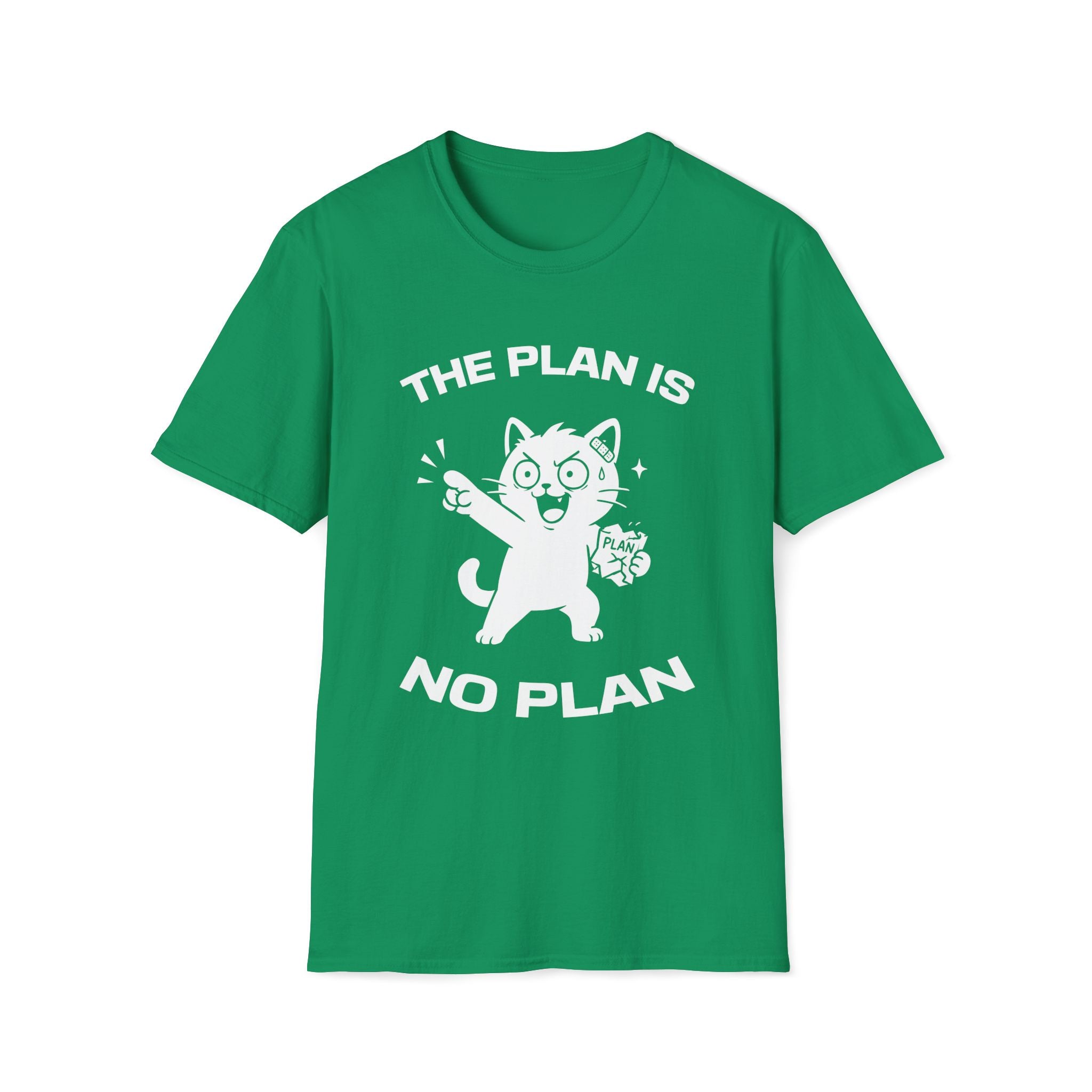 T-Shirt — 'The Plan Is No Plan' Tired Cat Graphic Tee (Tired jokes)
