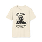 T-Shirt — 'MY BED IS MY EMOTIONAL SUPPORT' Tired Cat Graphic Tee (Tired jokes)