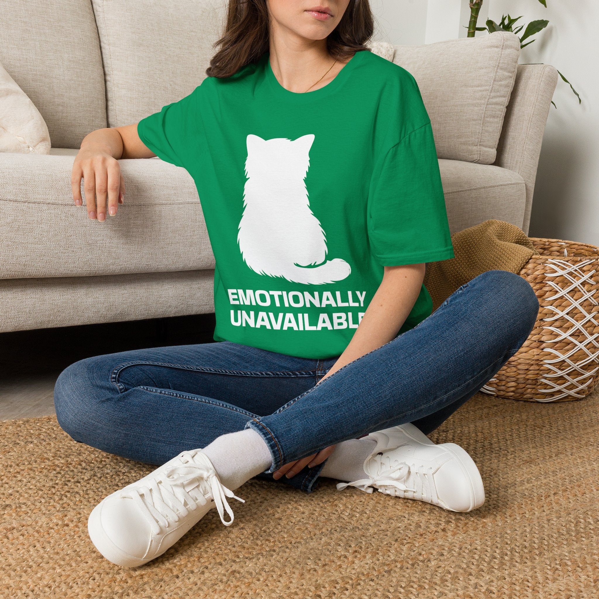 T-Shirt — 'Emotionally Unavailable' Tired Cat Graphic Tee (Tired jokes)