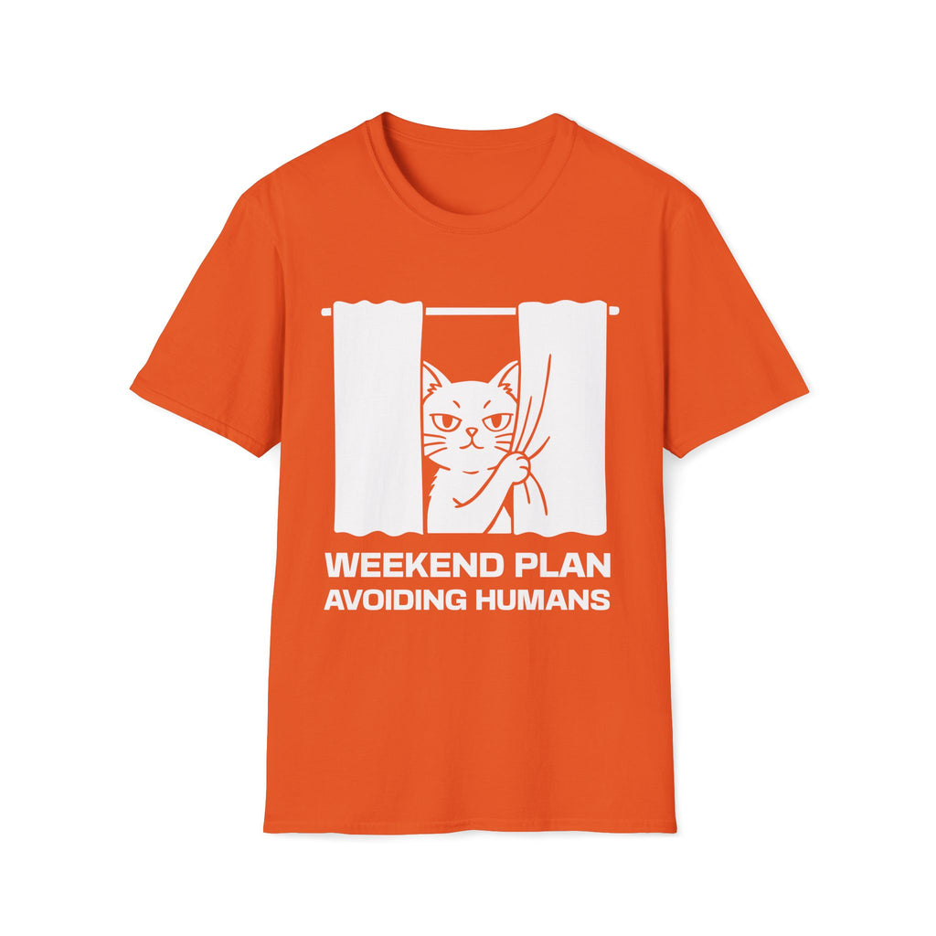 T-Shirt — 'Weekend Plan Avoiding People' Tired Cat Graphic Tee (Tired jokes)
