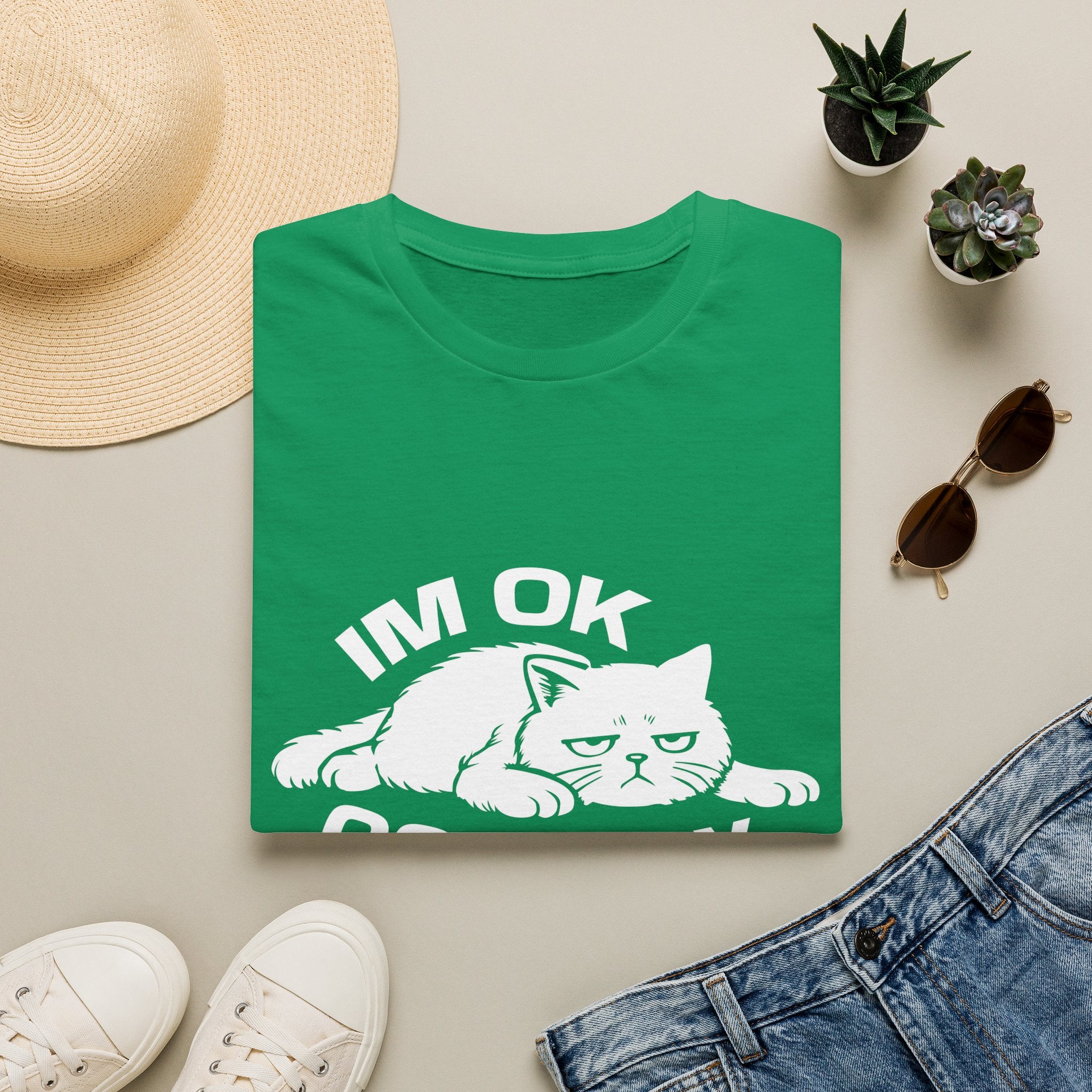 T-Shirt — 'I'm OK Go Away' Tired Cat Graphic Tee (Tired jokes)