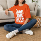 T-Shirt — 'This Is My Social Face' Tired Cat Graphic Tee (Tired jokes)