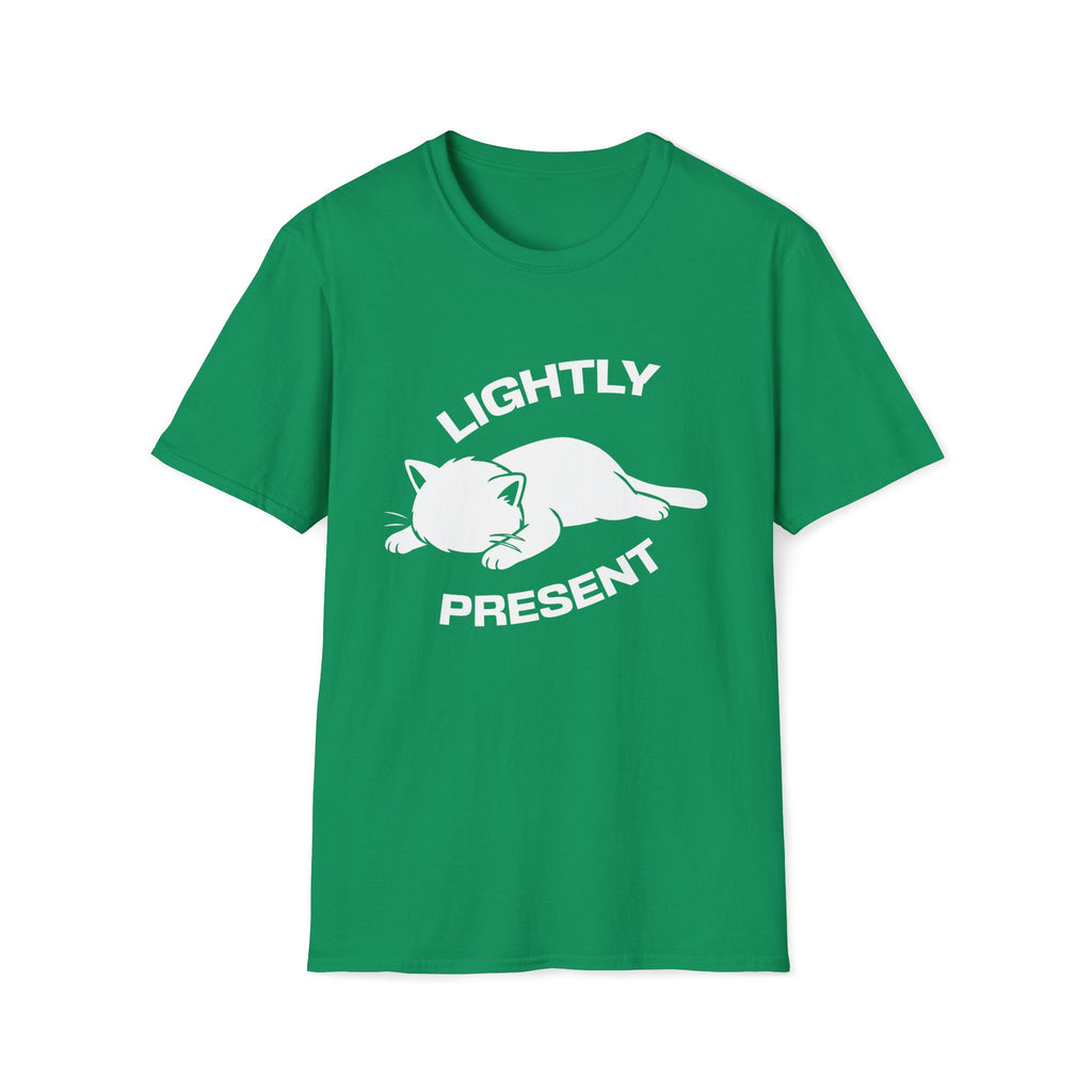T-Shirt — 'Lightly Present' Tired Cat Graphic Tee (Tired jokes)