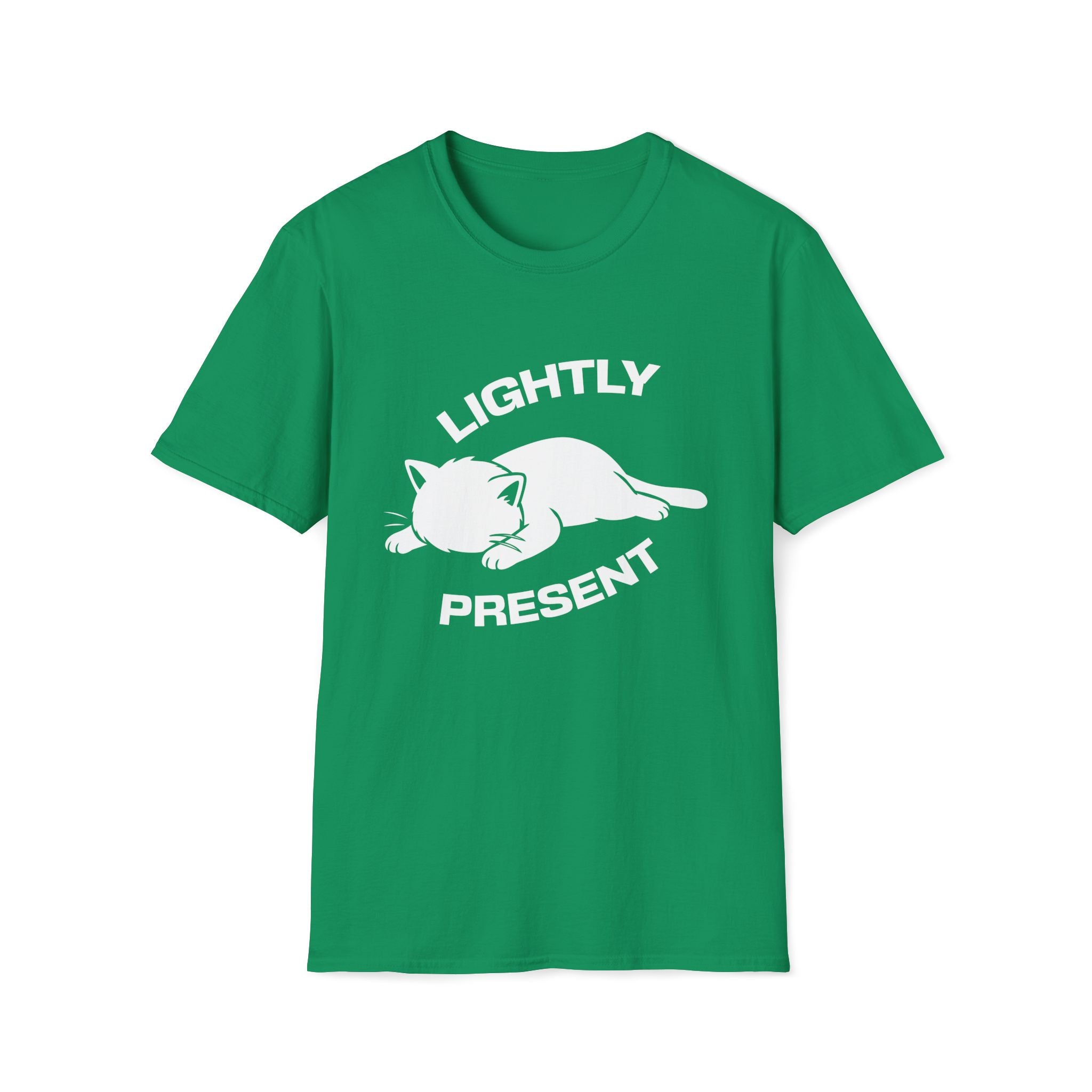 T-Shirt — 'Lightly Present' Tired Cat Graphic Tee (Tired jokes)