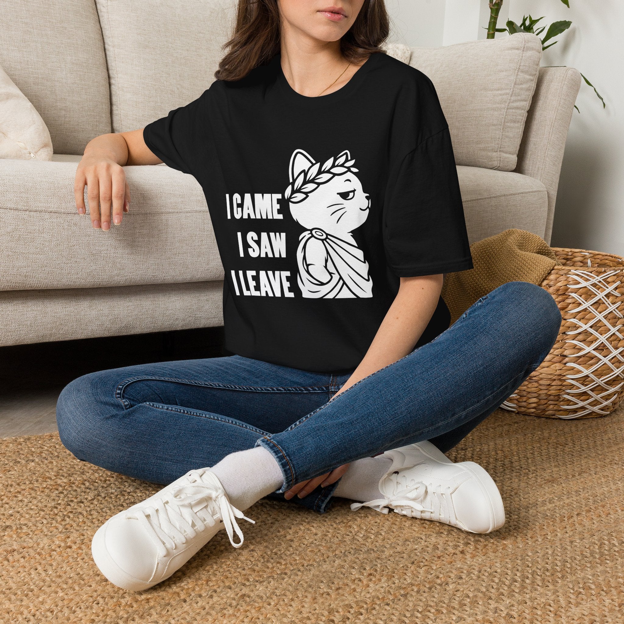 T-Shirt — 'I CAME I SAW I LEAVE' Tired Cat Graphic Tee (Tired jokes)