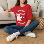 T-Shirt — 'Love Me From Distance' Tired Cat Graphic Tee (Tired jokes)