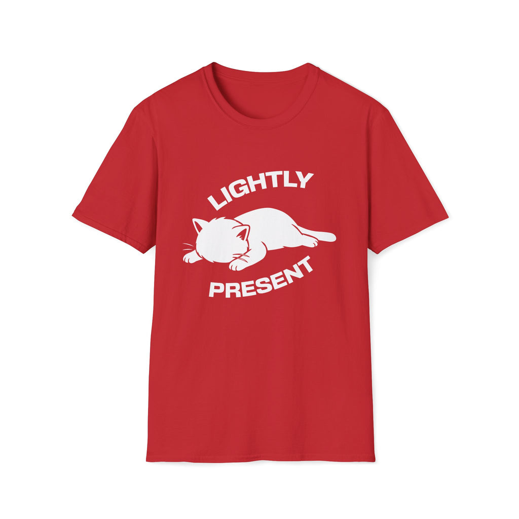 T-Shirt — 'Lightly Present' Tired Cat Graphic Tee (Tired jokes)