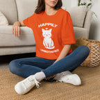 T-Shirt — 'Happily Unbothered' Tired Cat Graphic Tee (Tired jokes)