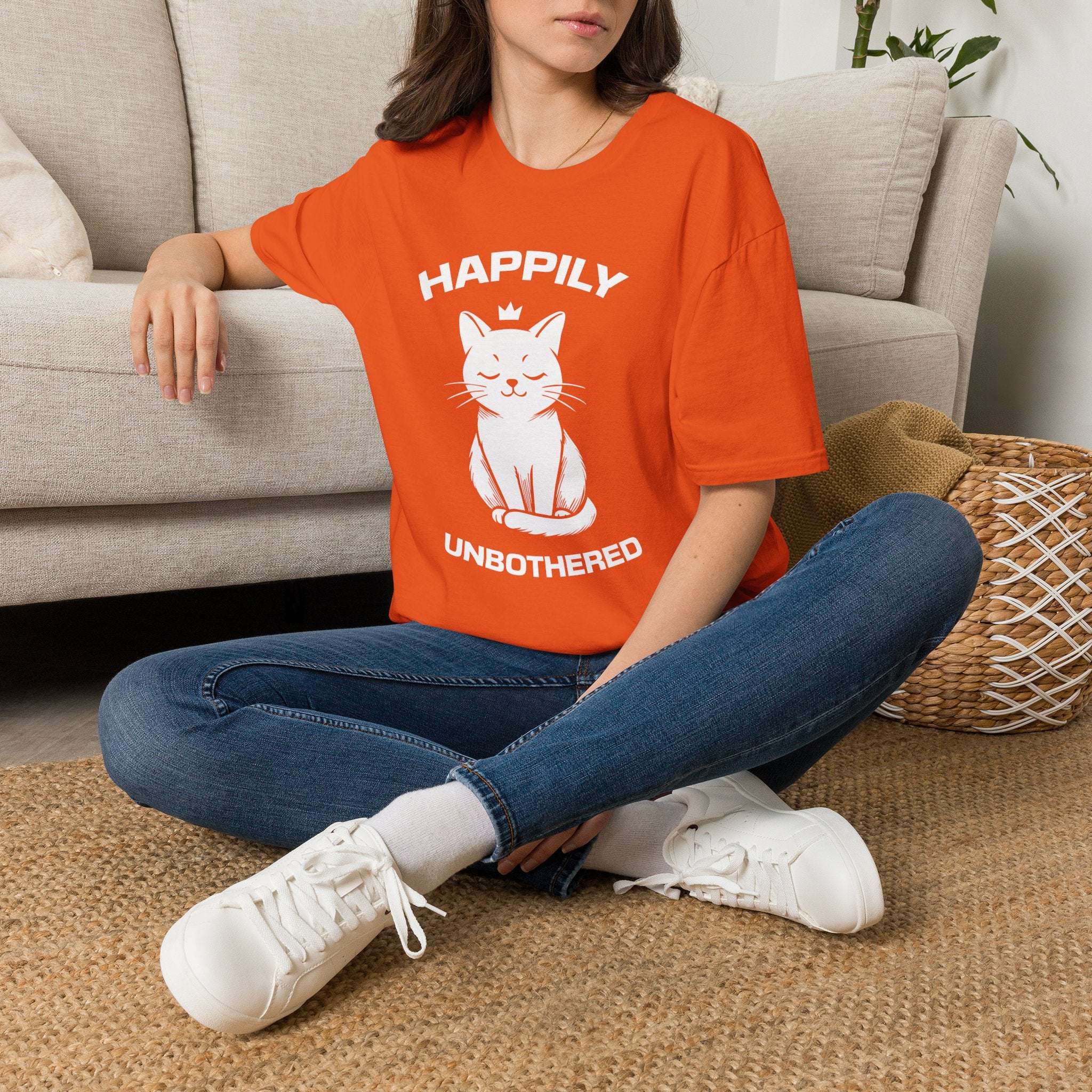 T-Shirt — 'Happily Unbothered' Tired Cat Graphic Tee (Tired jokes)