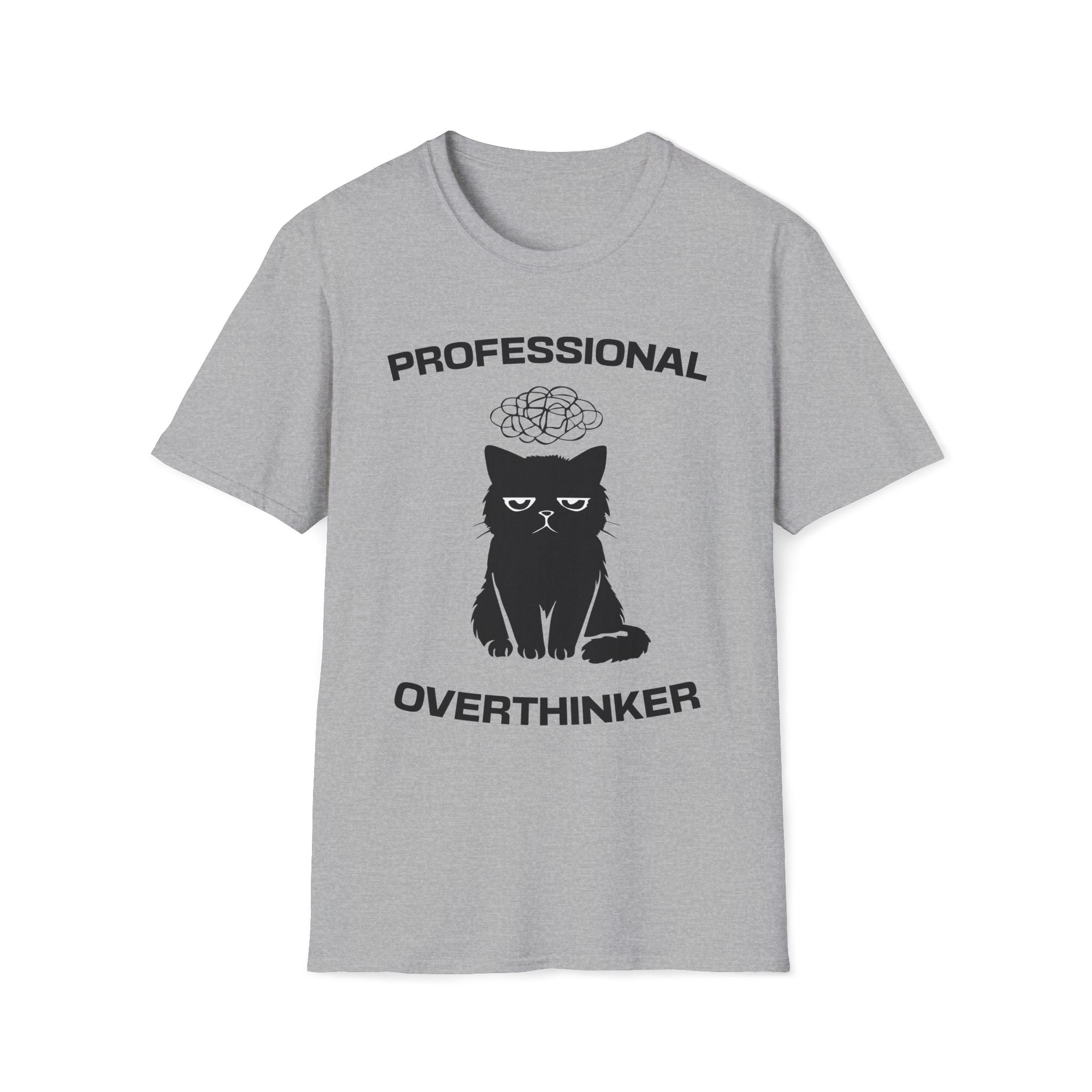T-Shirt — 'Professional Overthinker' Tired Cat Graphic Tee (Tired jokes)