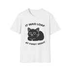 T-Shirt — 'IT WAS LOAF AT FIRST SIGHT' Tired Cat Graphic Tee (Tired jokes)