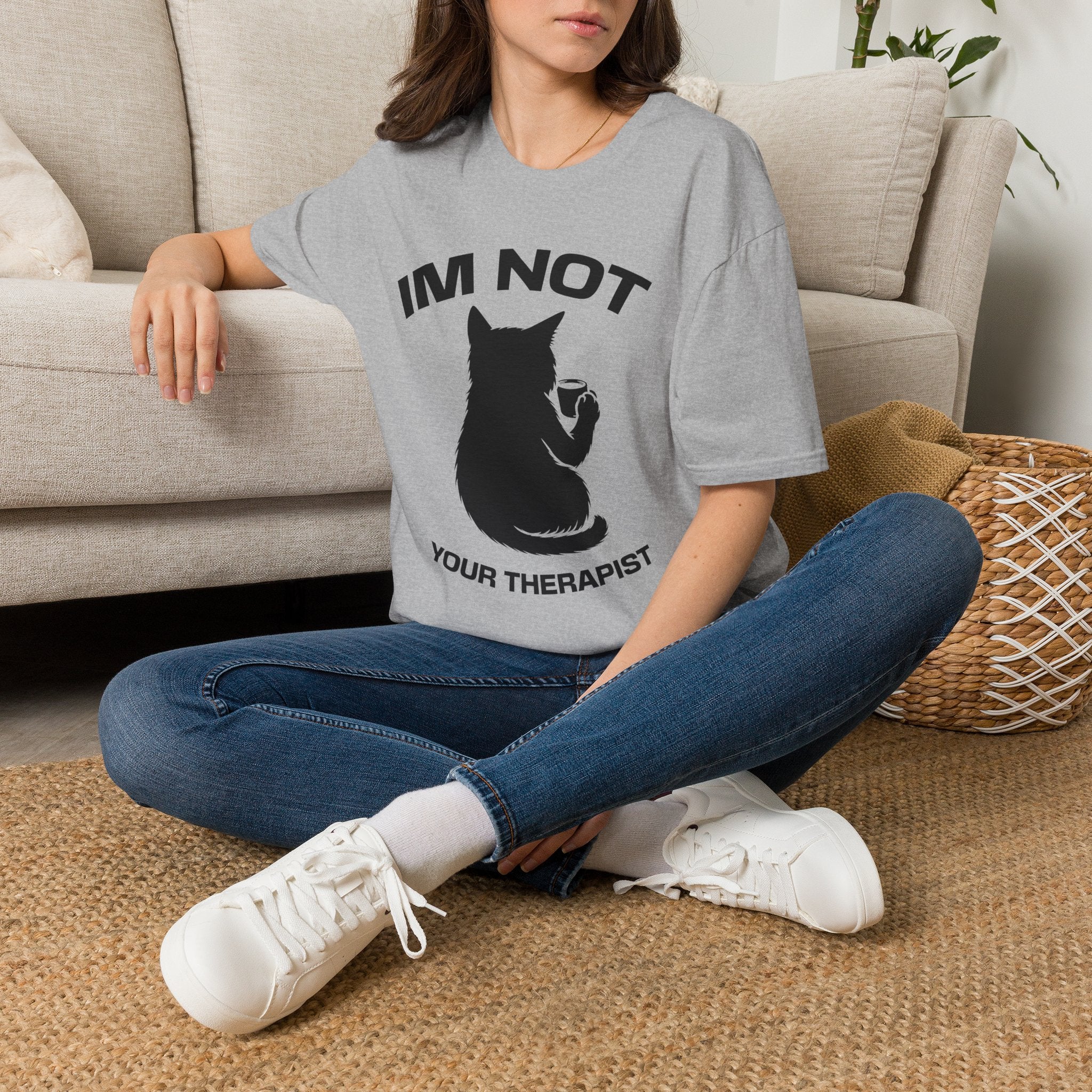 T-Shirt — 'Im NOT Your Therapist' Tired Cat Graphic Tee (Tired jokes)