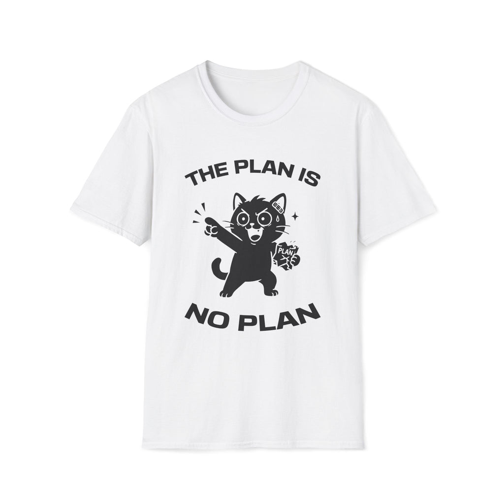 T-Shirt — 'The Plan Is No Plan' Tired Cat Graphic Tee (Tired jokes)