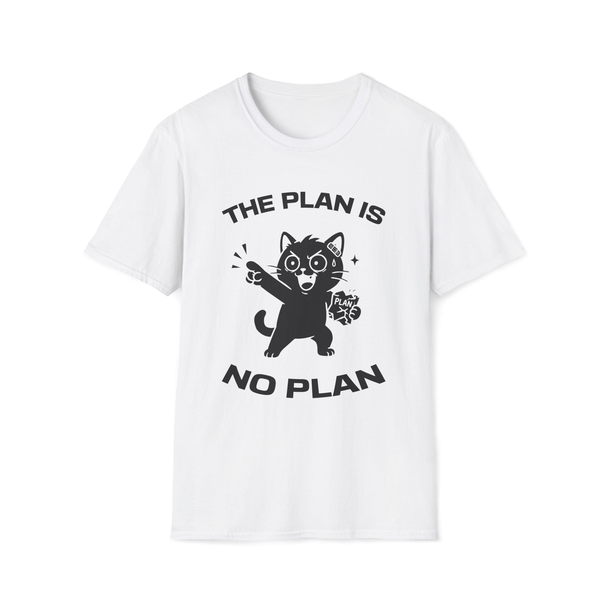 T-Shirt — 'The Plan Is No Plan' Tired Cat Graphic Tee (Tired jokes)
