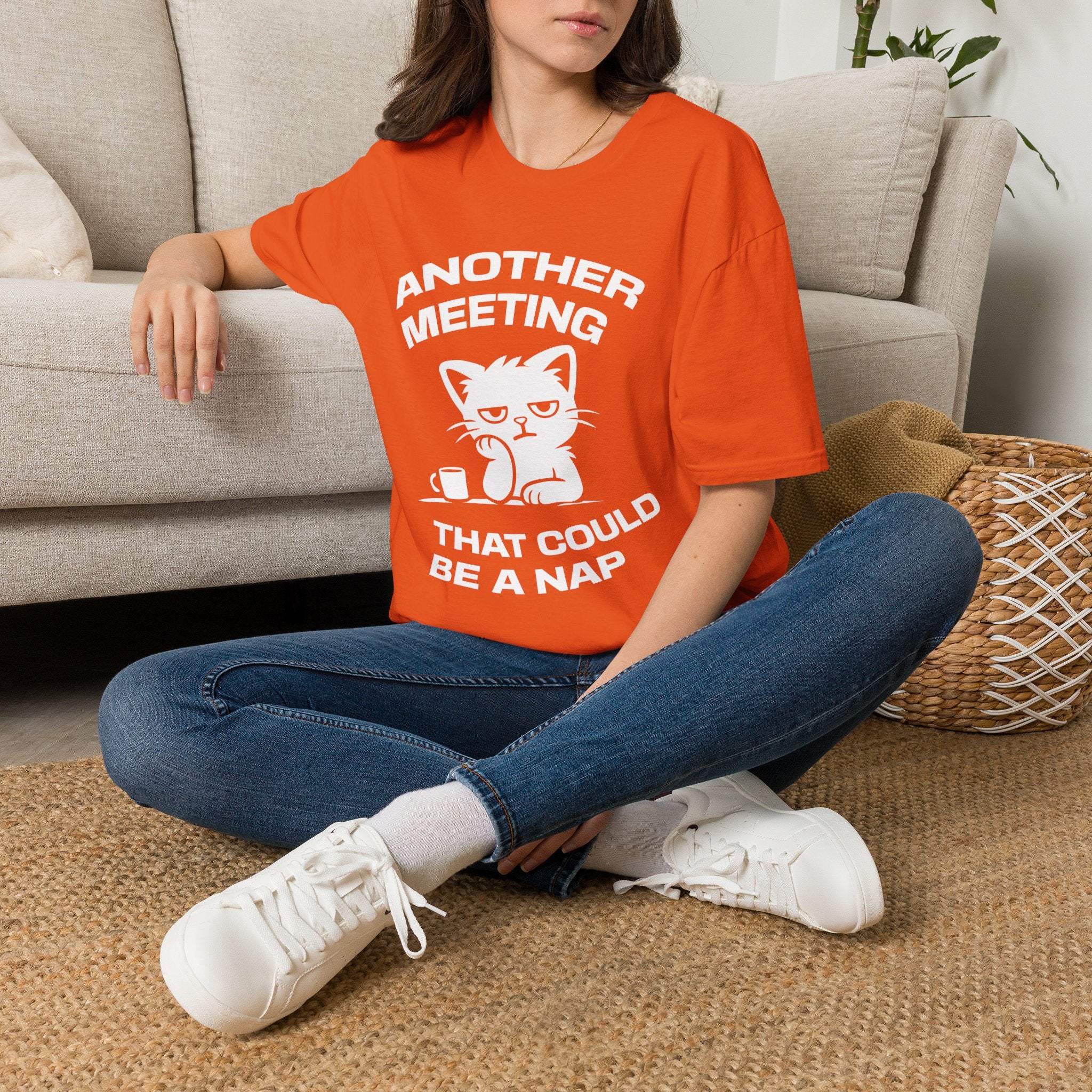 T-Shirt — 'ANOTHER MEETING THAT COULD  BE A NAP' Tired Cat Graphic Tee (Tired jokes)