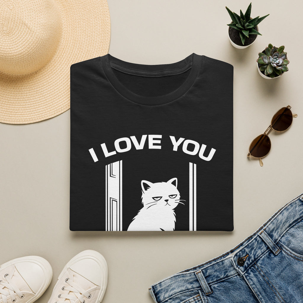 T-Shirt — 'I Love You Please Go Awway' Tired Cat Graphic Tee (Tired jokes)