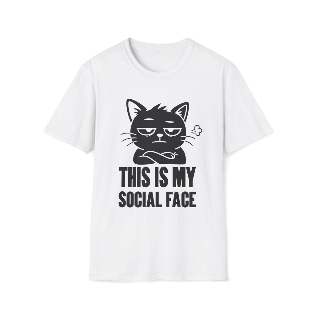 T-Shirt — 'This Is My Social Face' Tired Cat Graphic Tee (Tired jokes)