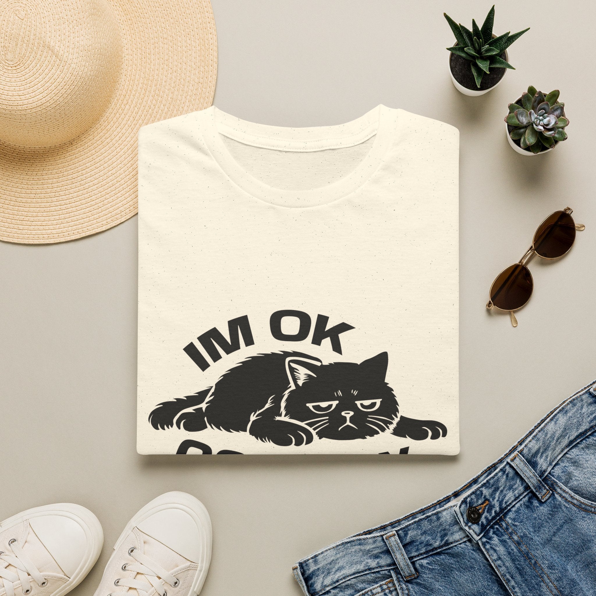 T-Shirt — 'I'm OK Go Away' Tired Cat Graphic Tee (Tired jokes)
