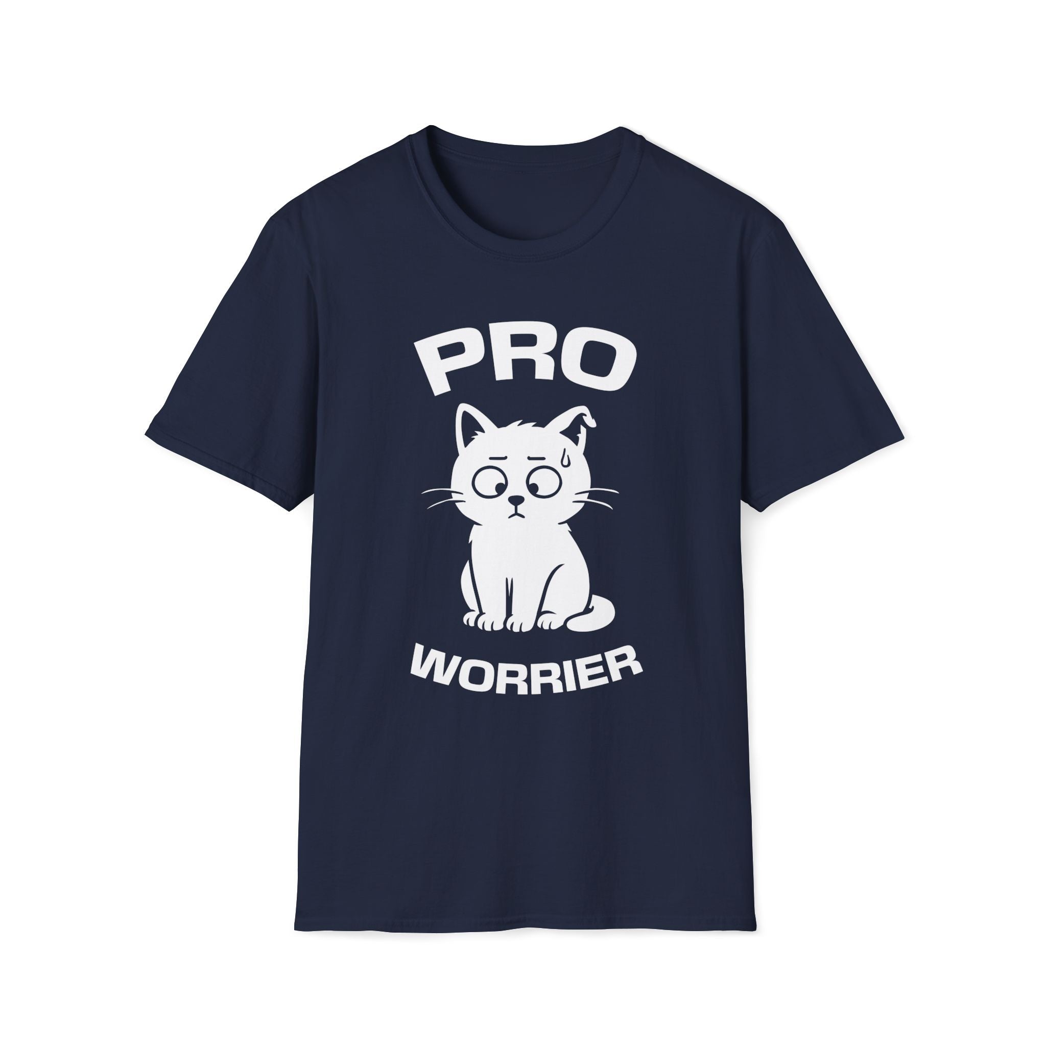 T-Shirt — 'Pro Worrier' Tired Cat Graphic Tee (Tired jokes)