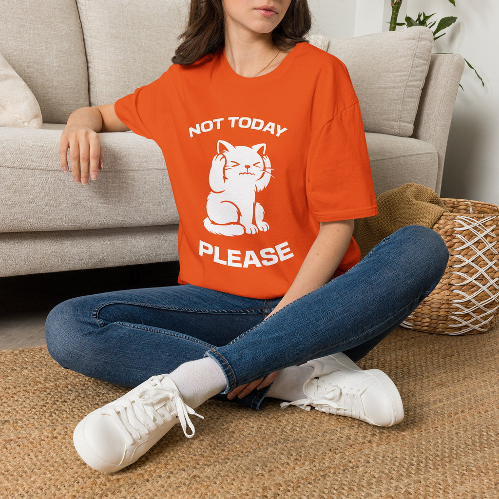 T-Shirt — 'Not Today Please' Tired Cat Graphic Tee (Tired jokes)