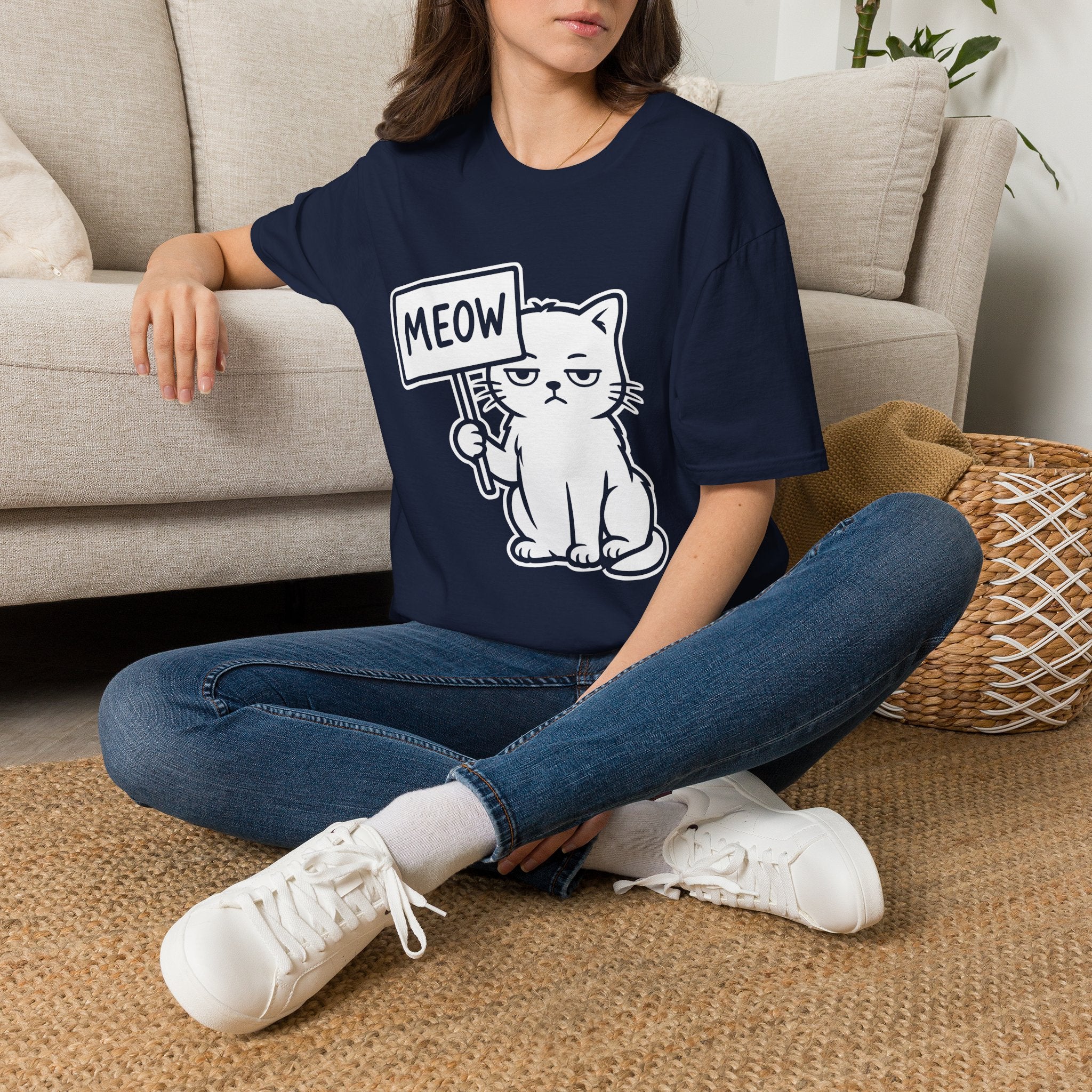 T-Shirt — 'MEOW' Tired Cat Graphic Tee (Tired jokes)