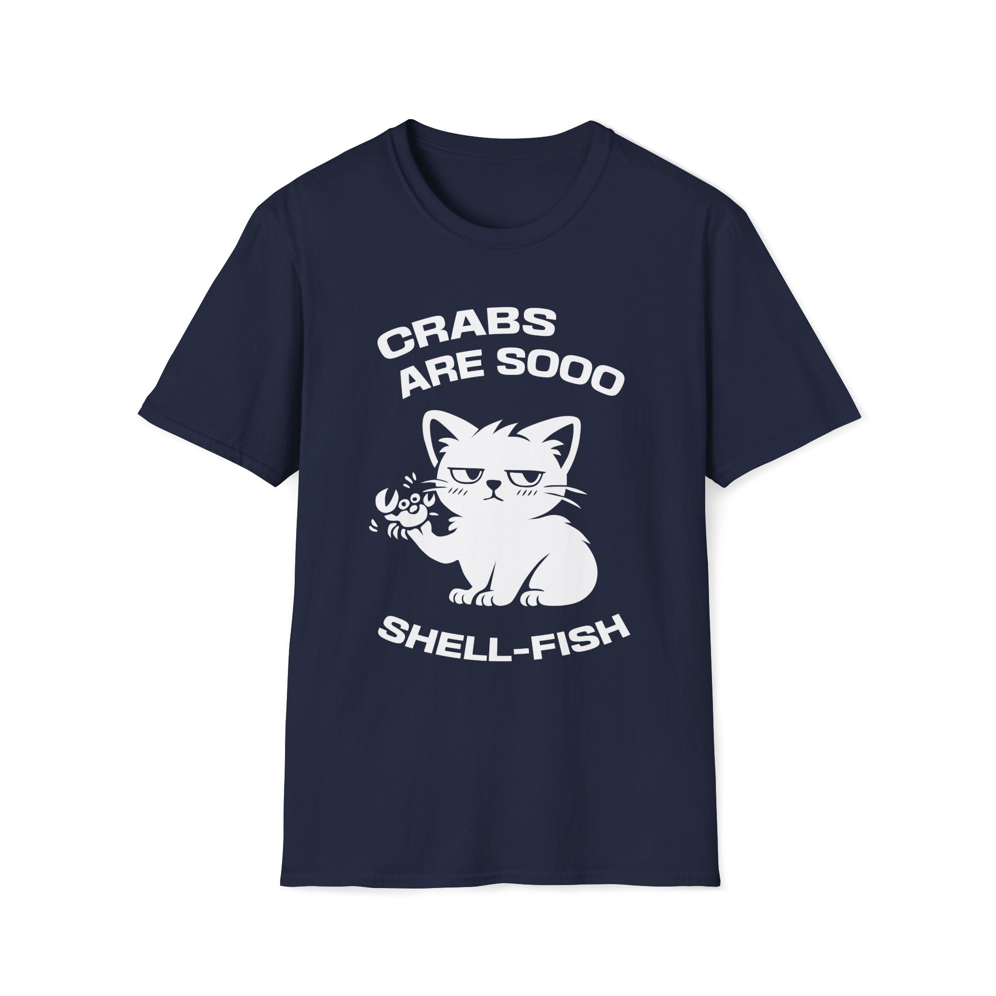 T-Shirt — 'CRABS ARE SO SHELL-FISH' Tired Cat Graphic Tee (Tired jokes)