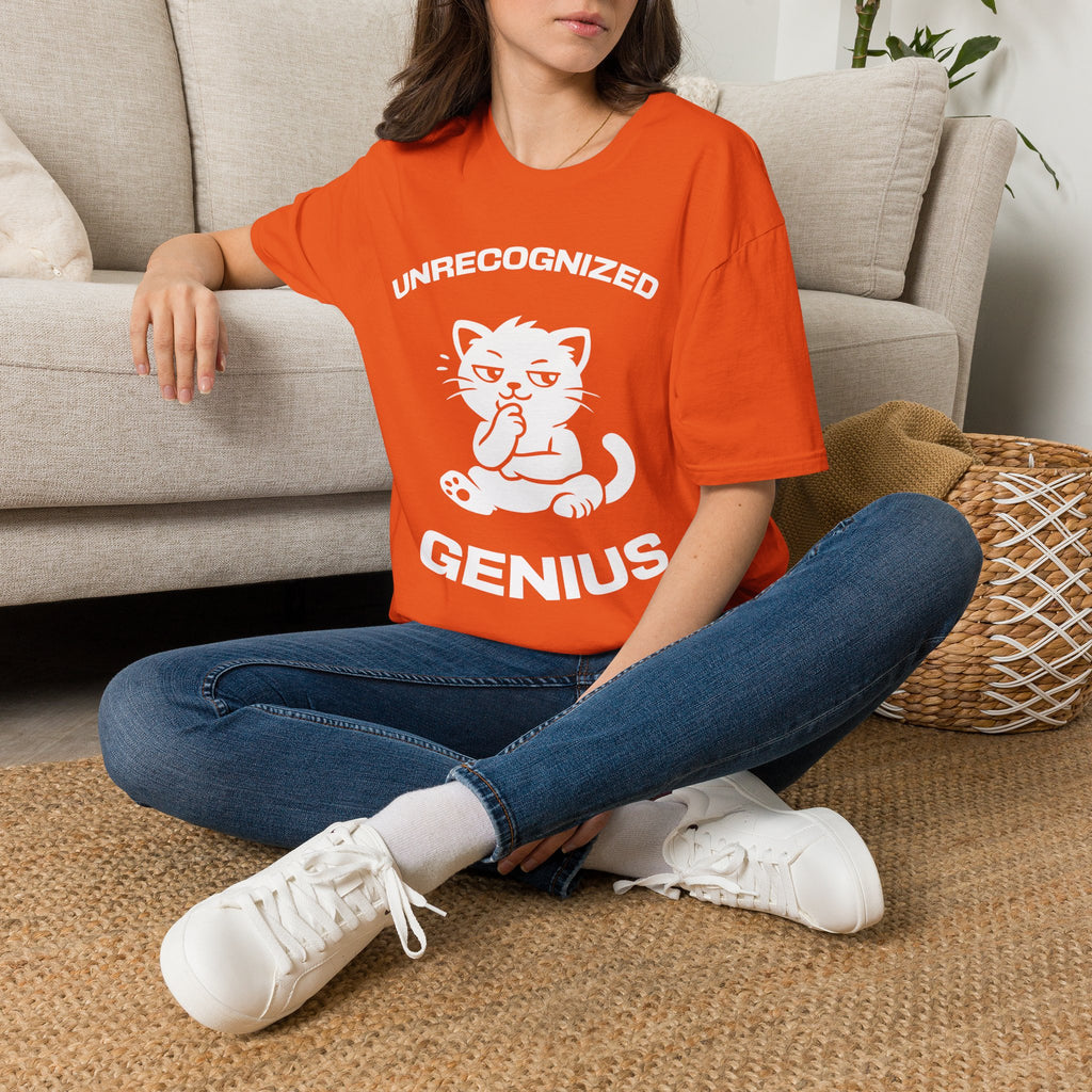 T-Shirt — 'Unrecognized Genius' Tired Cat Graphic Tee (Tired jokes)