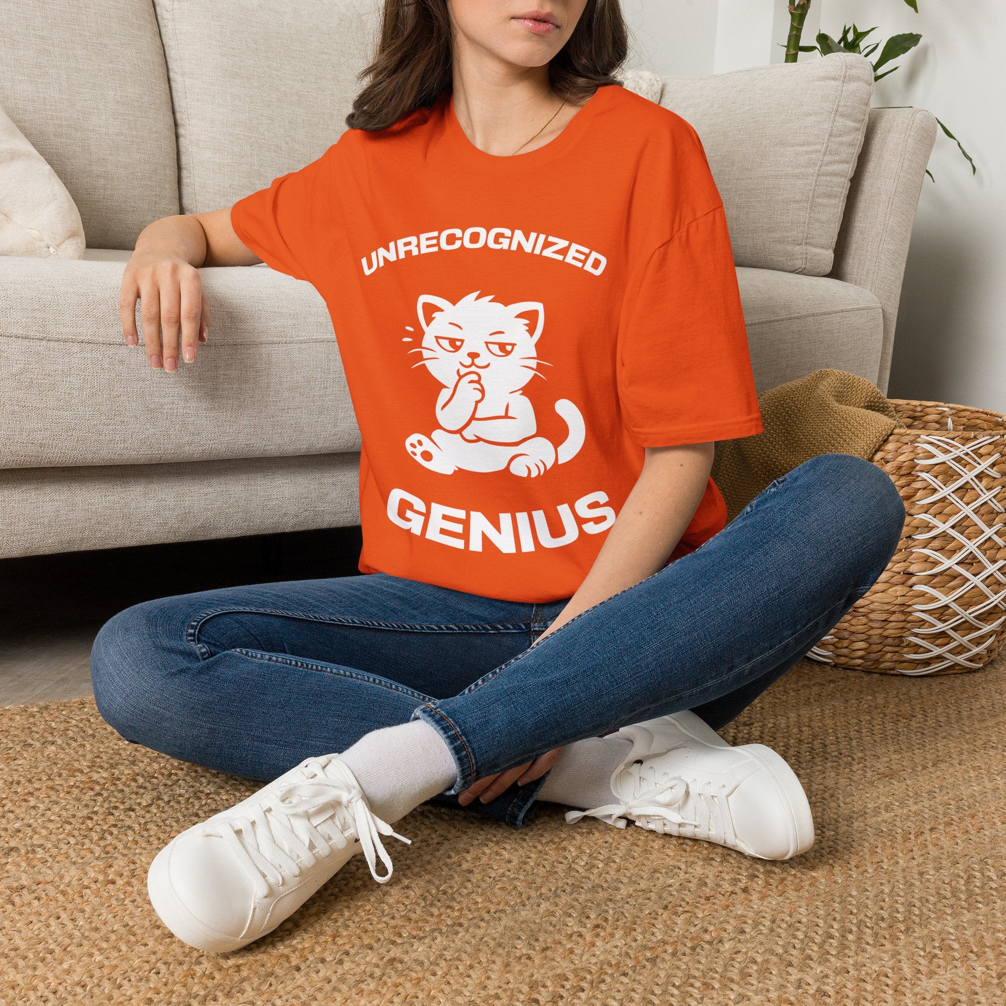 T-Shirt — 'Unrecognized Genius' Tired Cat Graphic Tee (Tired jokes)
