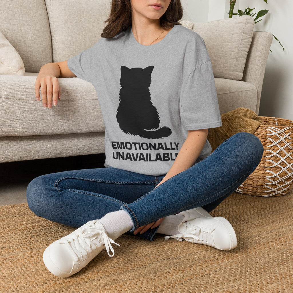 T-Shirt — 'Emotionally Unavailable' Tired Cat Graphic Tee (Tired jokes)