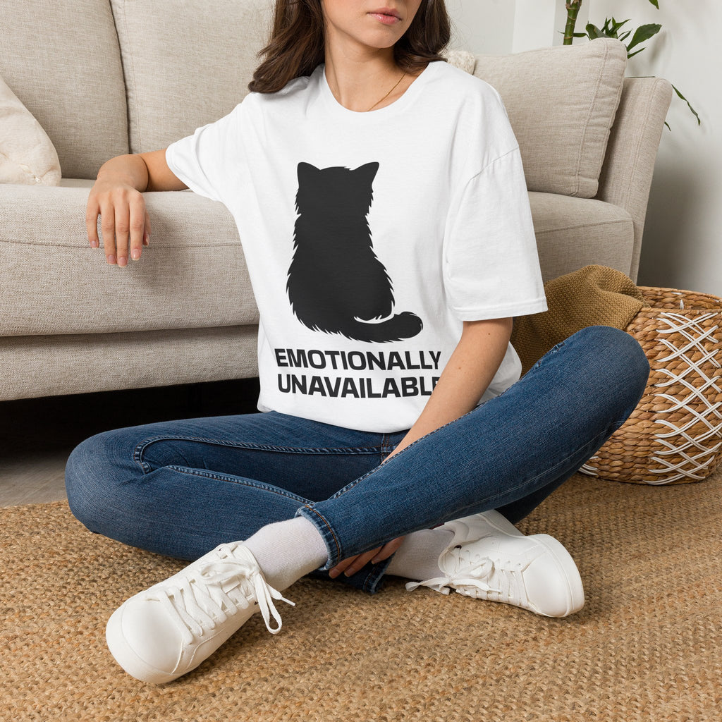 T-Shirt — 'Emotionally Unavailable' Tired Cat Graphic Tee (Tired jokes)