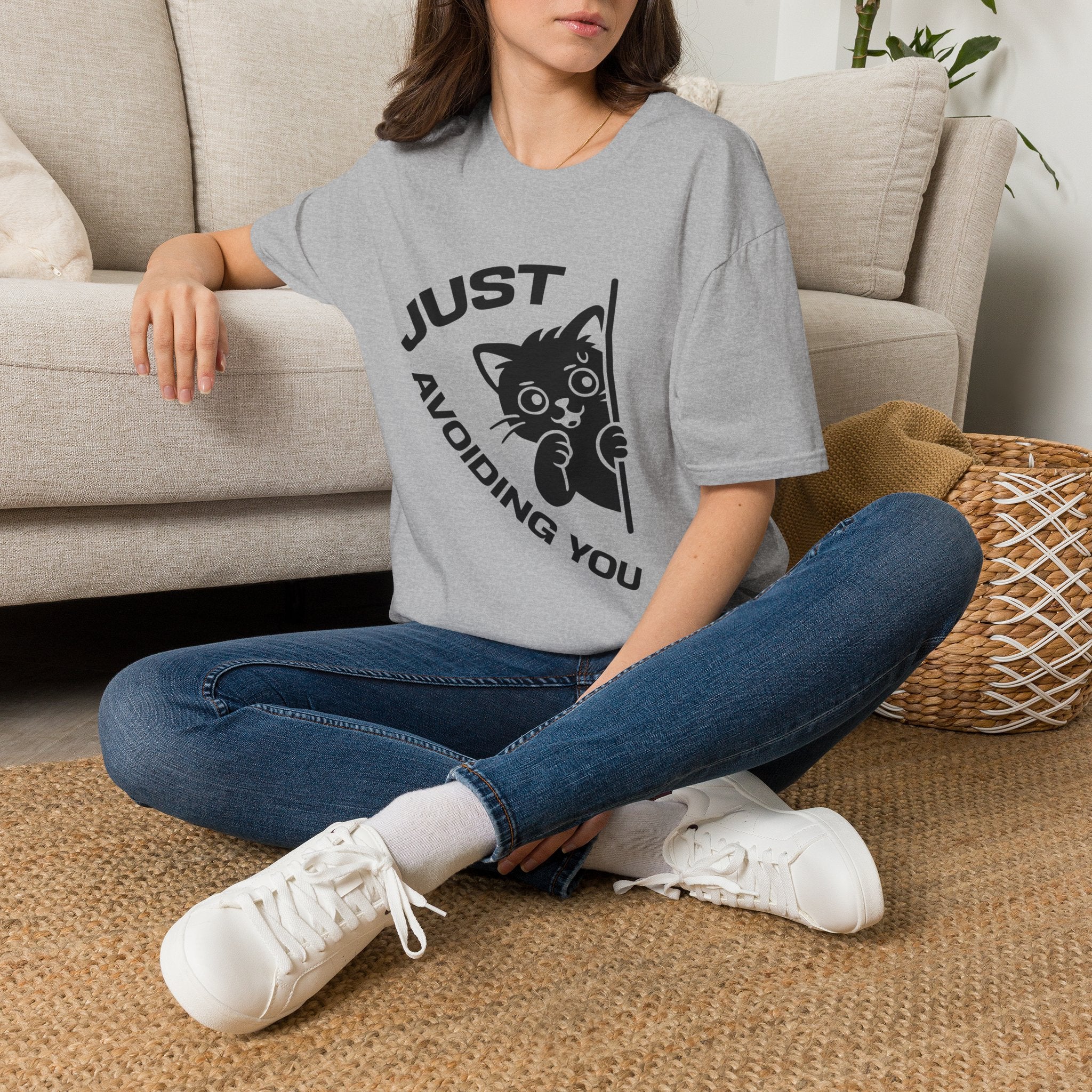 T-Shirt — 'Just Avoiding You' Tired Cat Graphic Tee (Tired jokes)