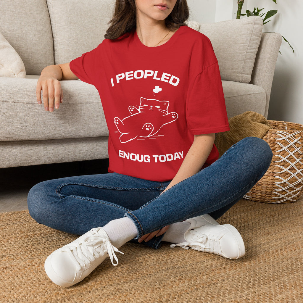 T-Shirt — 'I Peopled Enough Today' Tired Cat Graphic Tee (Tired jokes)