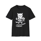 T-Shirt — 'I SURVIVED TODAY' Tired Cat Graphic Tee (Tired jokes)
