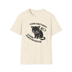 T-Shirt — 'LOW BATTERY LOW PATIENCE' Tired Cat Graphic Tee (Tired jokes)