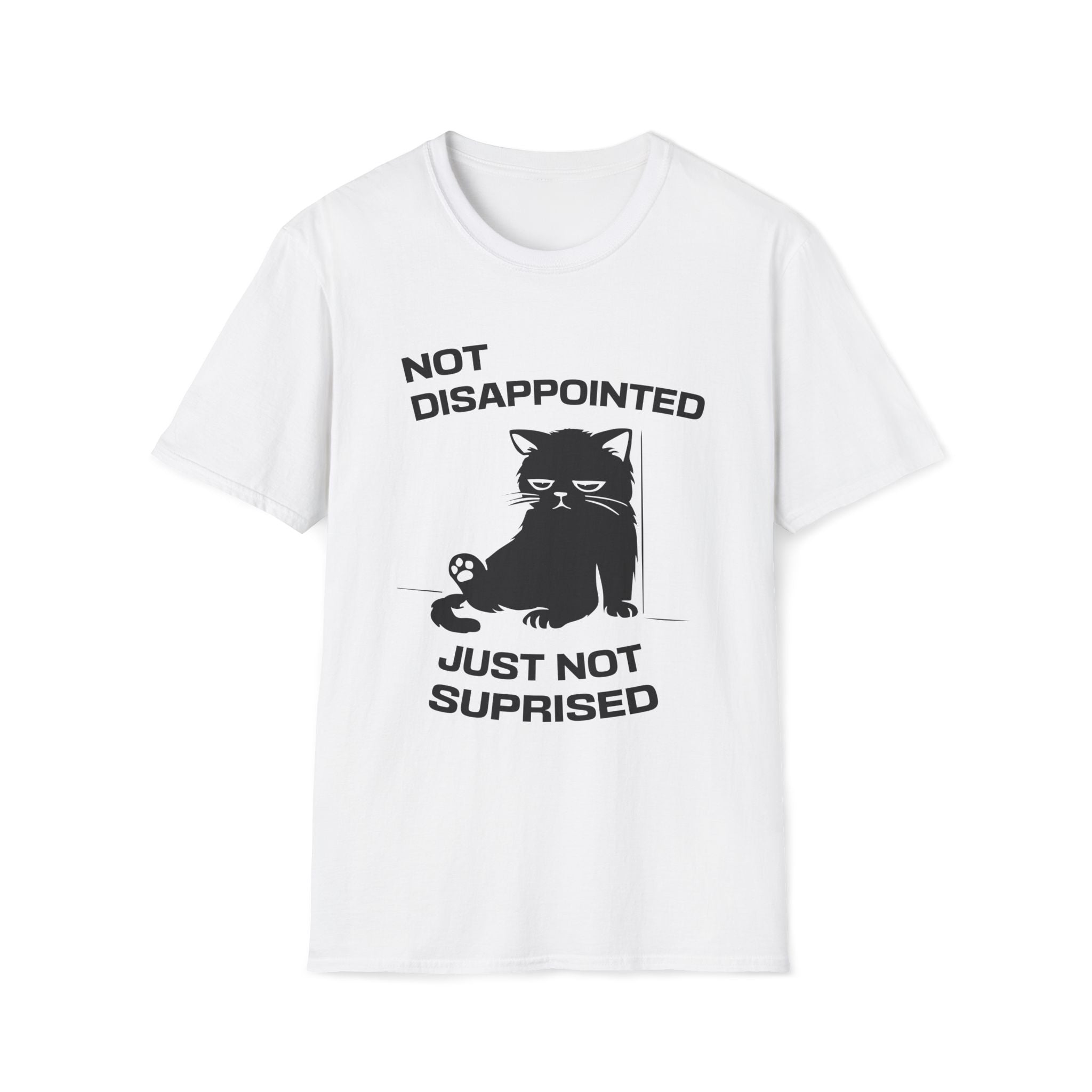 T-Shirt — 'Not Disappointed Just Not Surprised' Tired Cat Graphic Tee (Tired jokes)