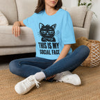 T-Shirt — 'This Is My Social Face' Tired Cat Graphic Tee (Tired jokes)